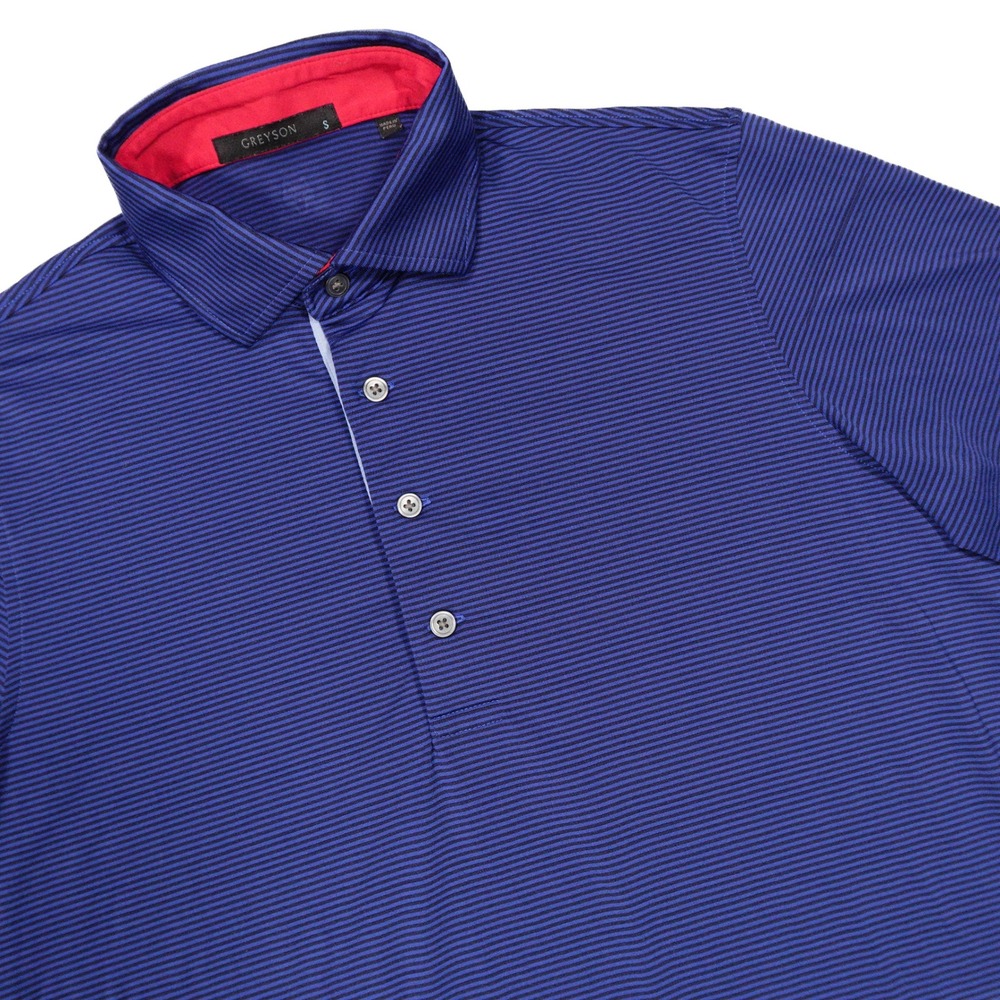 GREYSON Men's Size S Blue Black Striped Short Sleeve Performance Golf Polo Shirt